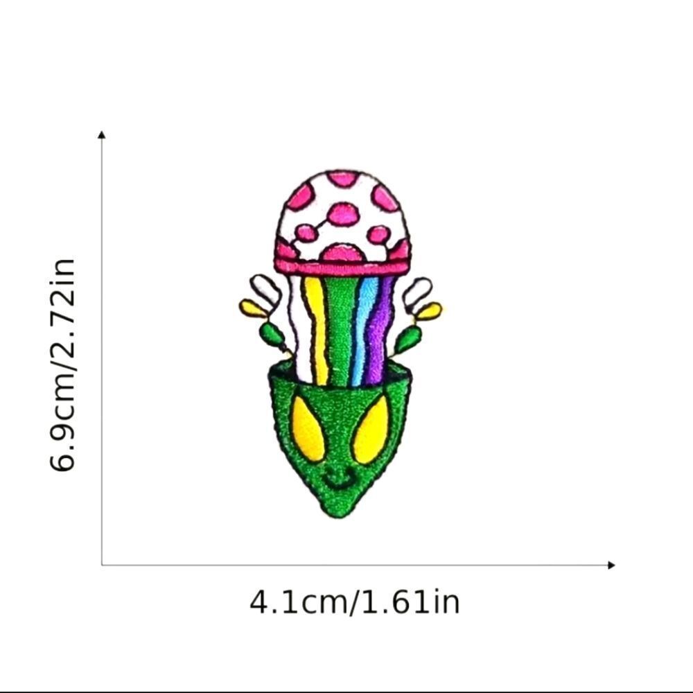 Trippy Alien Mushroom Head Iron On Patch Hippie Vibes